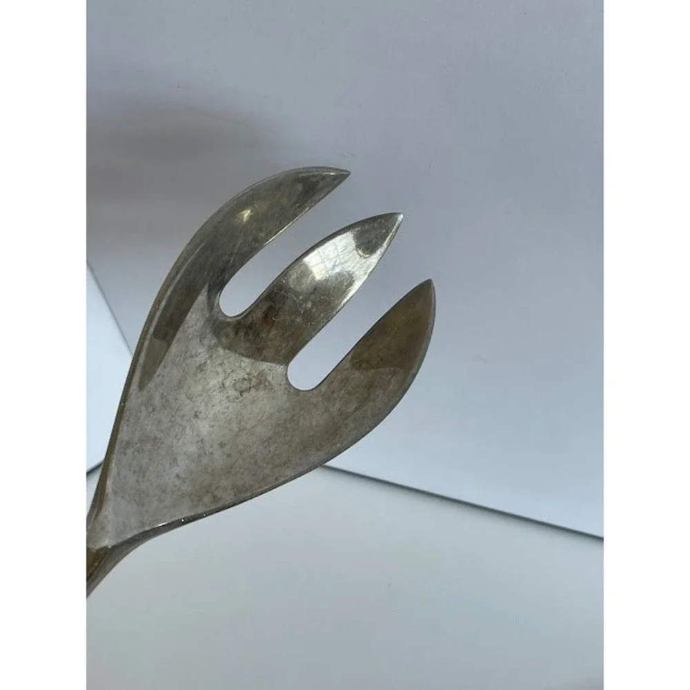 Vintage Serving Fork 9.5in Silver Black Fair MCM Coil Wire Handle